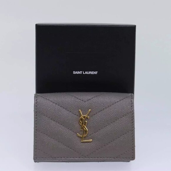 SAINT LAURENT Wallet Leather Gold Gray Auth - Picture 1 of 15